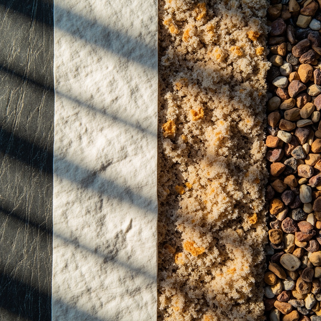 Iconographic comparison of loose granular substrate vs solid tile and paper-towel feeding surfaces